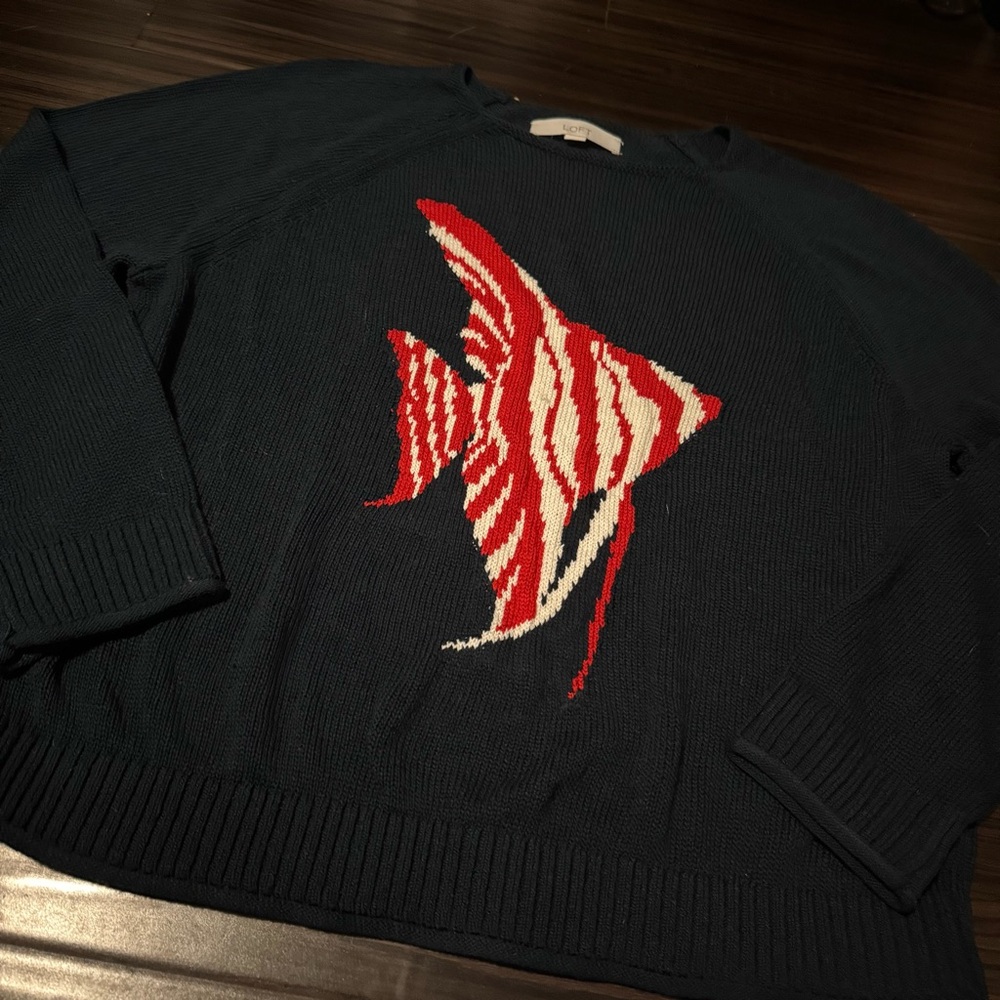 LOFT Blue Knit Beach Lightweight Crew Neck Sweater Size Medium